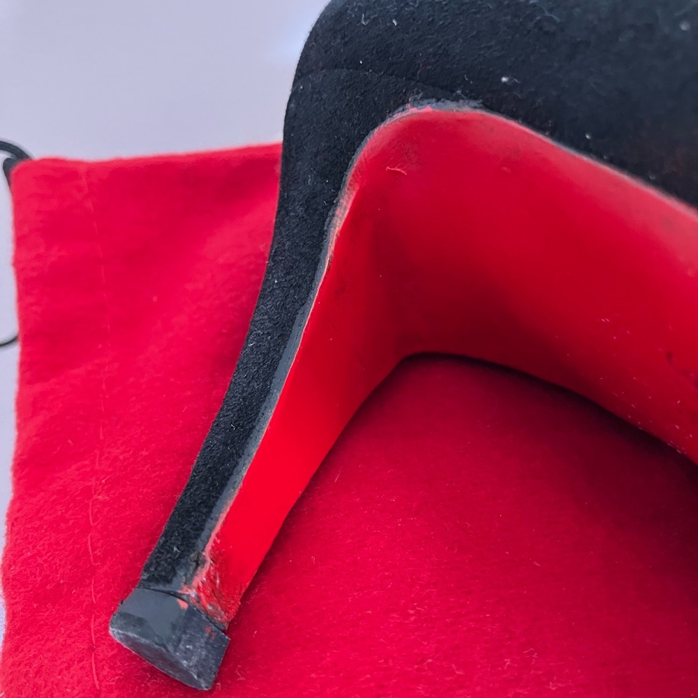 👠 37 1/2 Christian Louboutin Black Suede Ankle Boots with Iconic Red Sole 85 mm - Picture 5 of 13